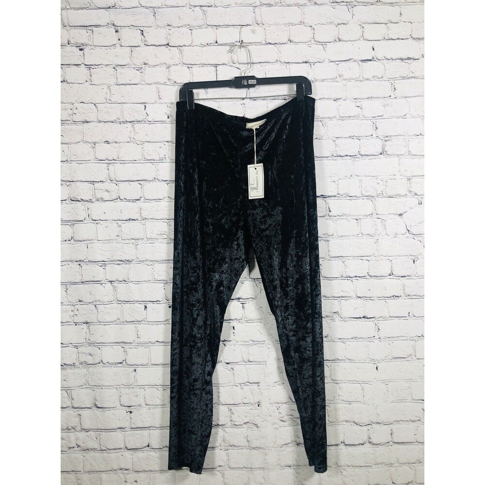 No Comment Women Velvet Leggings Crushed Texture Stretch High Rise Black XL NWT